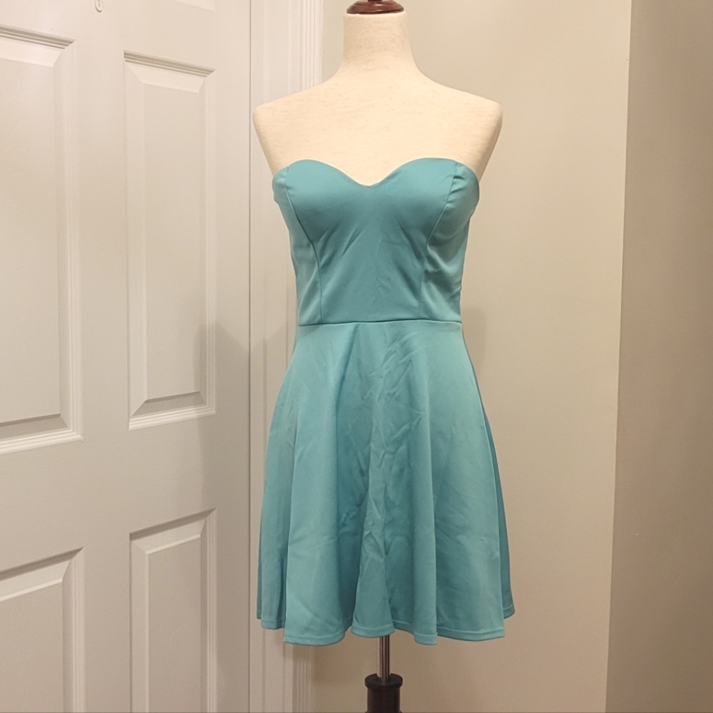 Deep Sweetheart Strapless Blue Teal Mint Dress - Large